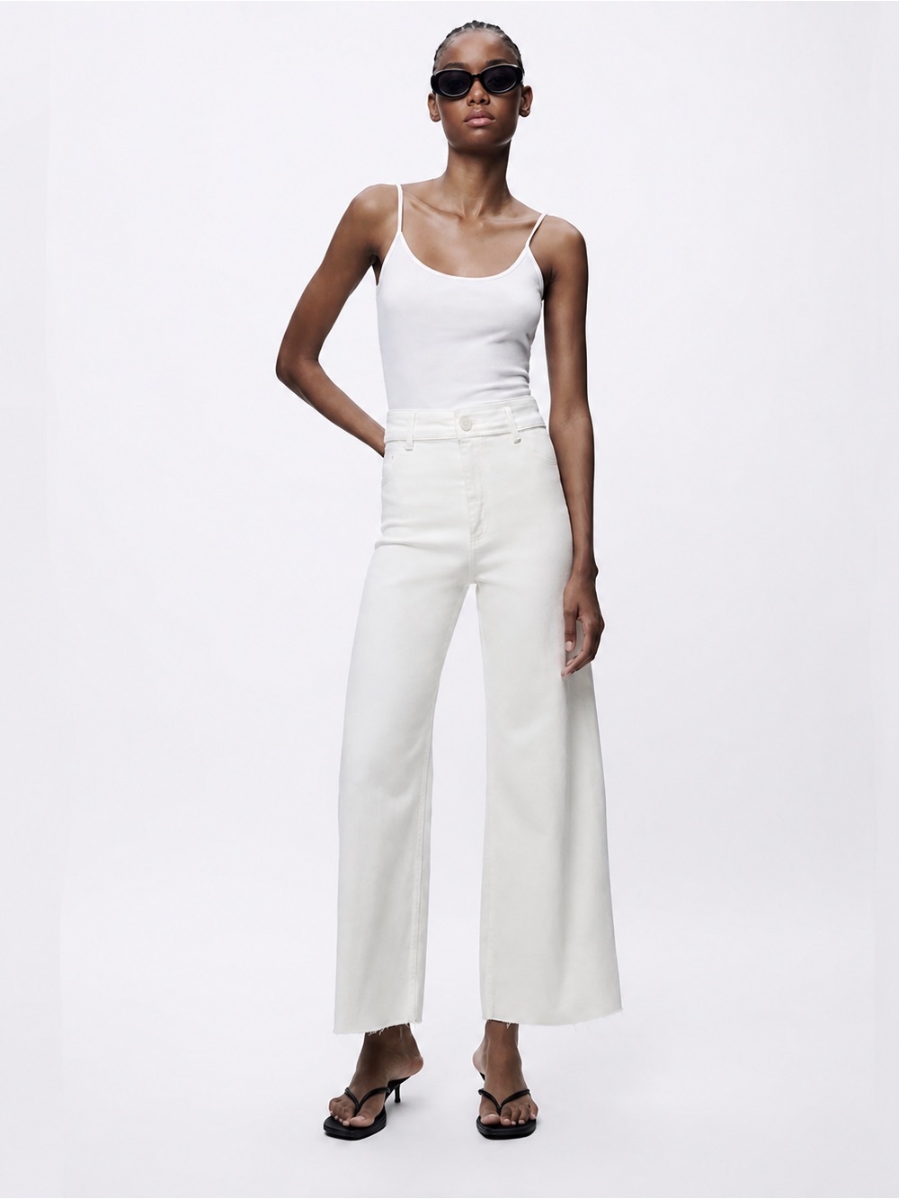Zara Marine Straight Wide-Leg White Jeans